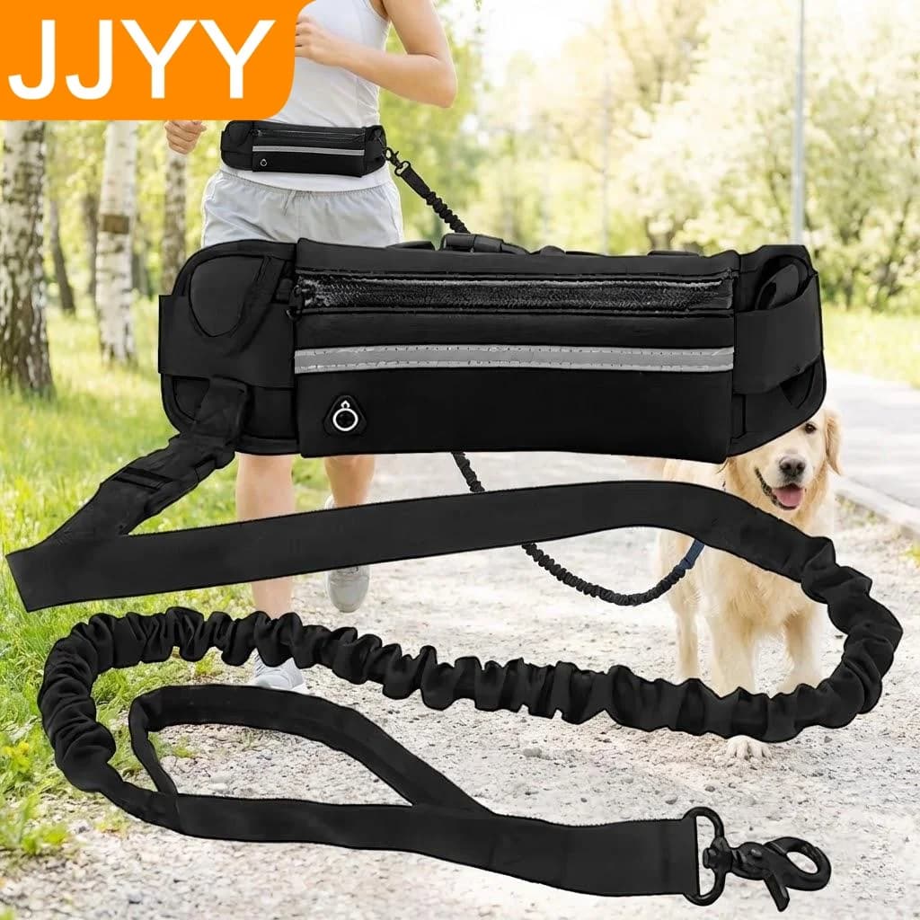 Guinzaglio Retrattile per Cani Riflettente con Marsupio, Corda Elastica per Addestramento e Corsa, Accessori per Cani da Esterno