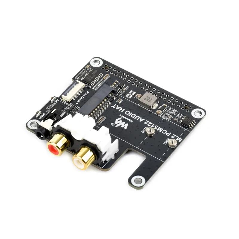 Waveshare M.2 PCM5122 AUDIO HAT, scheda PCIe a M.2 con estensione audio I2S per Raspberry Pi, supporta il protocollo NVMe per memoria a stato solido