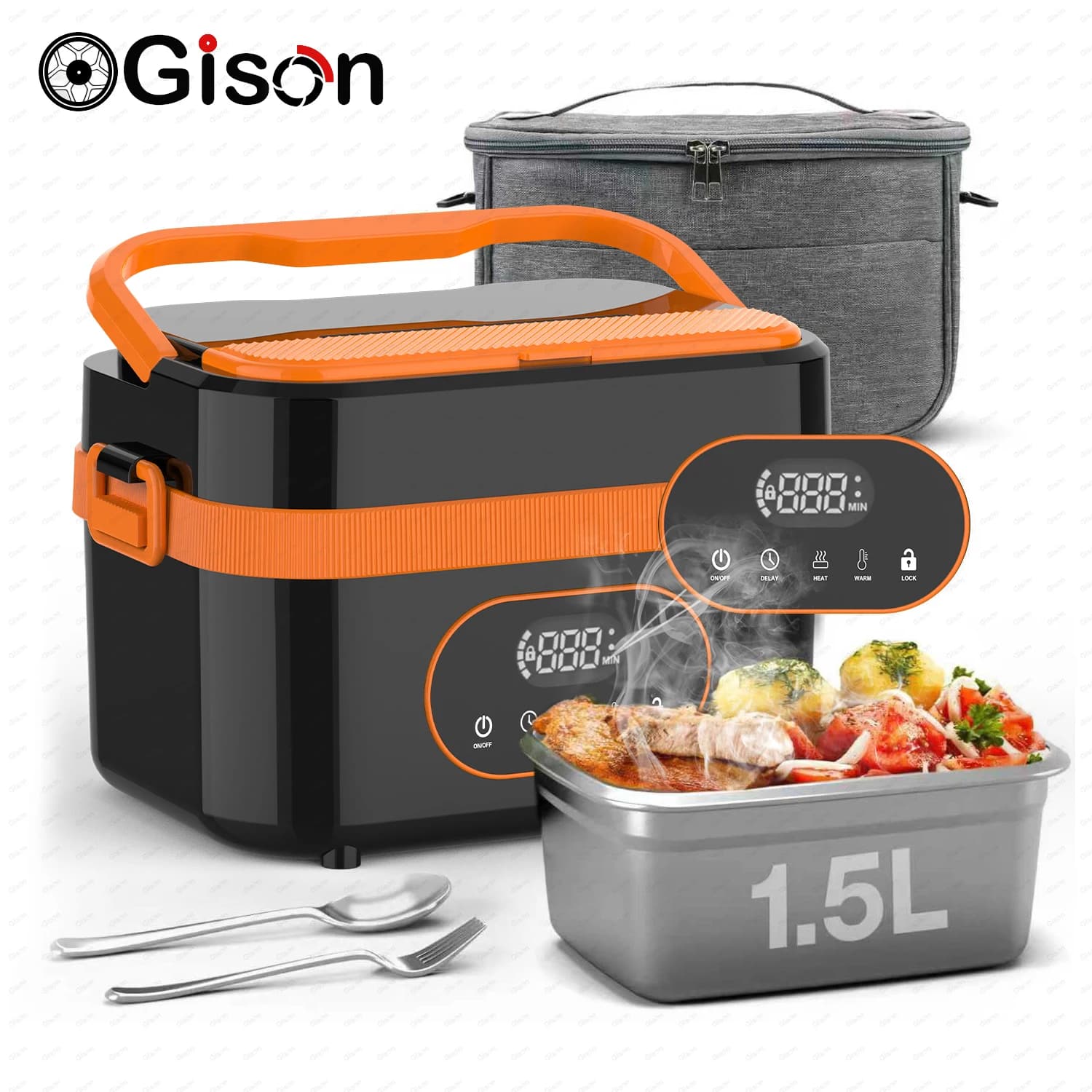 Scaldavivande portatile senza fili Gison da 1,5 litri, 18000 mAh, con display LED, 60 W, per lavoro, viaggi e auto.