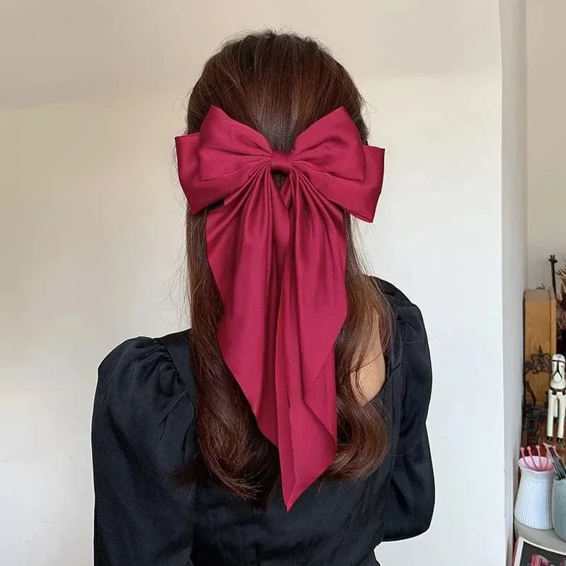 Grandi fermagli per capelli a fiocco in raso tinta unita con nastro lungo, fermagli a molla per donne e ragazze, accessori per capelli