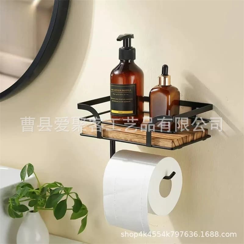 Organizzatore di stoccaggio per bagno a parete in legno Porta carta igienica Mensola per asciugamani Scatola di immagazzinaggio per decorazioni per il bagno per gli elementi essenziali per la doccia