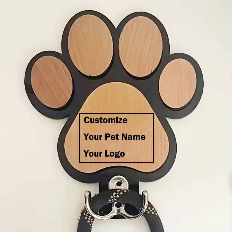 Ganci in Legno Personalizzati con Logo e Impronta della Zampa, Decorazione da Parete per Negozi di Animali, Appendiabiti Creativo per Guinzagli e Cappotti, Organizzazione Domestica