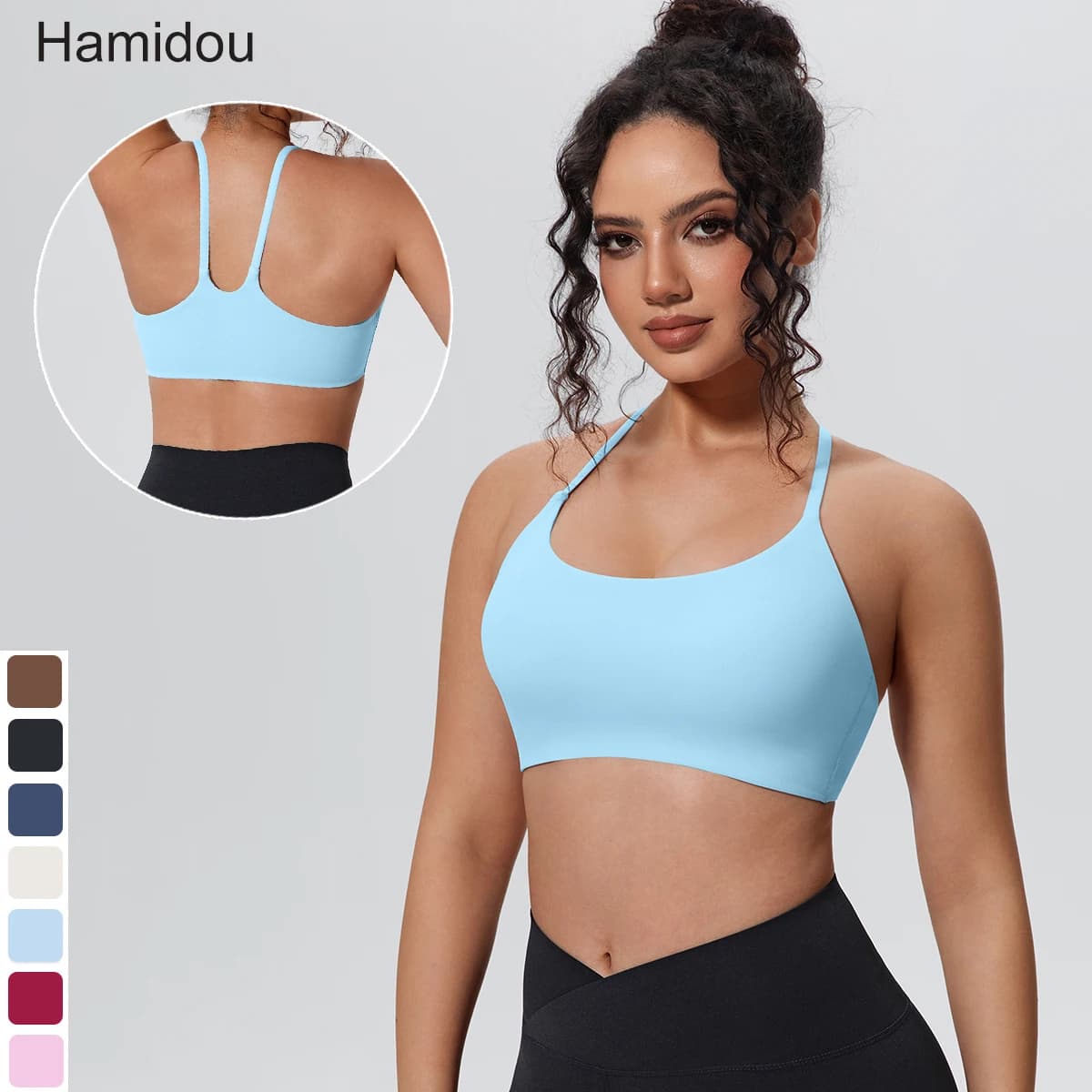 Women's Summer Sports Bra, Solid Color, Breathable, Anti-shock, Top from Workout, Sexy Vest with Snap and Spalline, for Gym, Running and Yoga