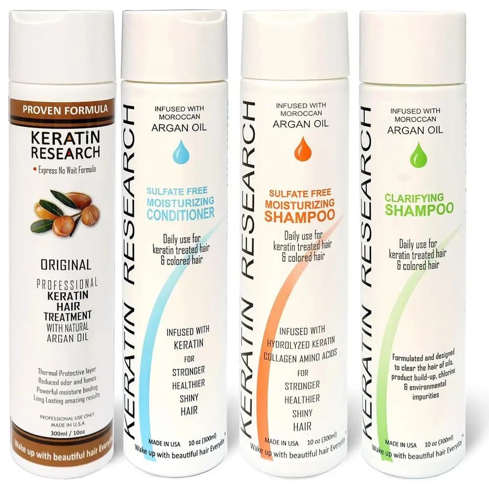 Kit Trattamento Lisciante per Capelli alla Cheratina Brasiliana, 4x300ml Bottiglie con Shampoo e Balsamo Senza Solfati