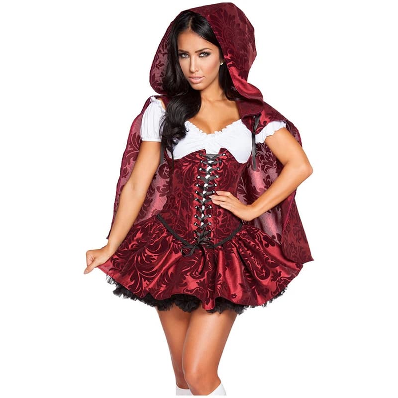 NEW Lady Little Red Riding Hood Costume Gothic Bustier Fashion Palace Outfit Cosplay Fancy Party Dress Carnival Halloween
