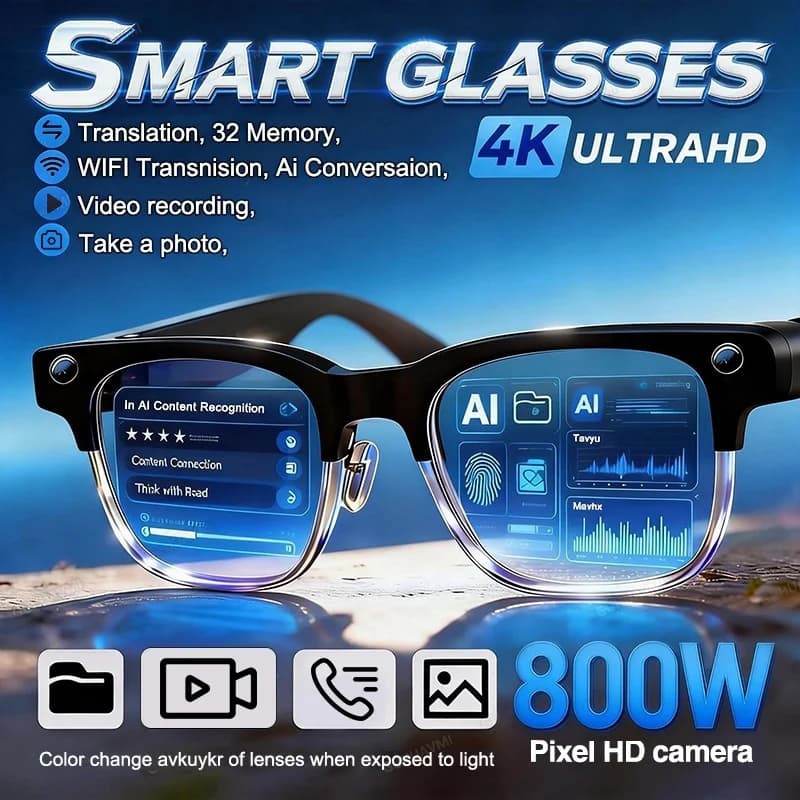 Lenovo Smart AI Glasses 8MP HD 4K Shooting Camera Photo Video Voice Call Translation Waterproof Bluetooth AI Motorcycle Glasses