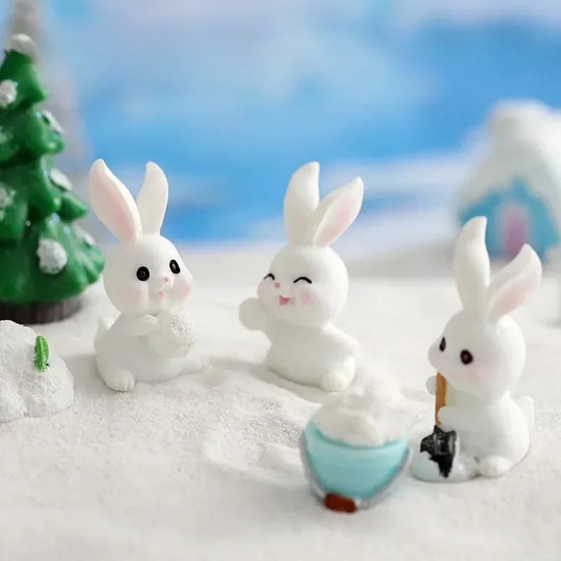 Figurine coniglio di natale Micro paesaggio pupazzo di neve coniglietto ornamento accessori da scrivania per la decorazione domestica regali per bambini in miniatura