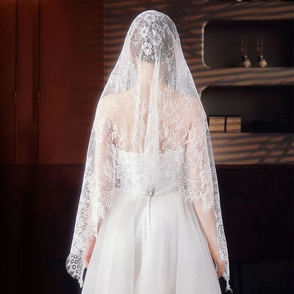 Copricapo da Donna, Velo Lungo Morbido con Bordo in Pizzo Floreale, Mantilla per Preghiera e Sposa