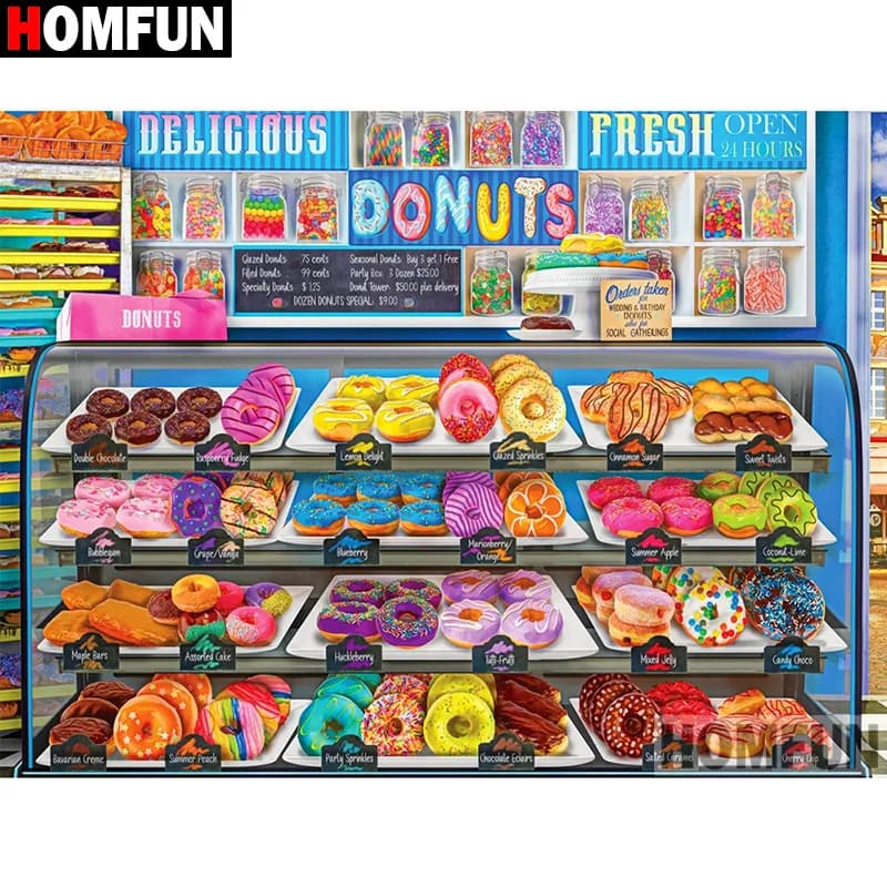 HOMFUN Pittura diamante fai da te "Paesaggio Cakeshop" Trapano completo Quadrato Diamante rotondo Ricamo 5D Punto croce Decorazione della casa