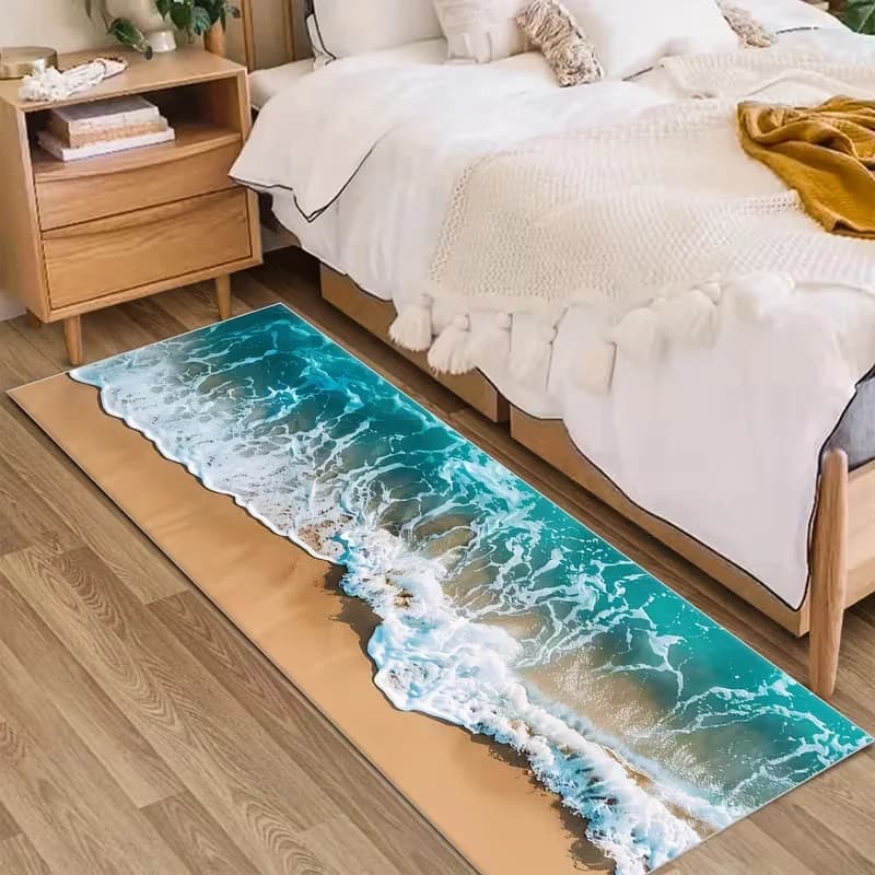 Fondo in plastica con punti di cristallo per metro quadrato Scena da spiaggia ondulata Tappetino lungo e tappeto per soggiorno e camera da letto Decorazioni per la casa
