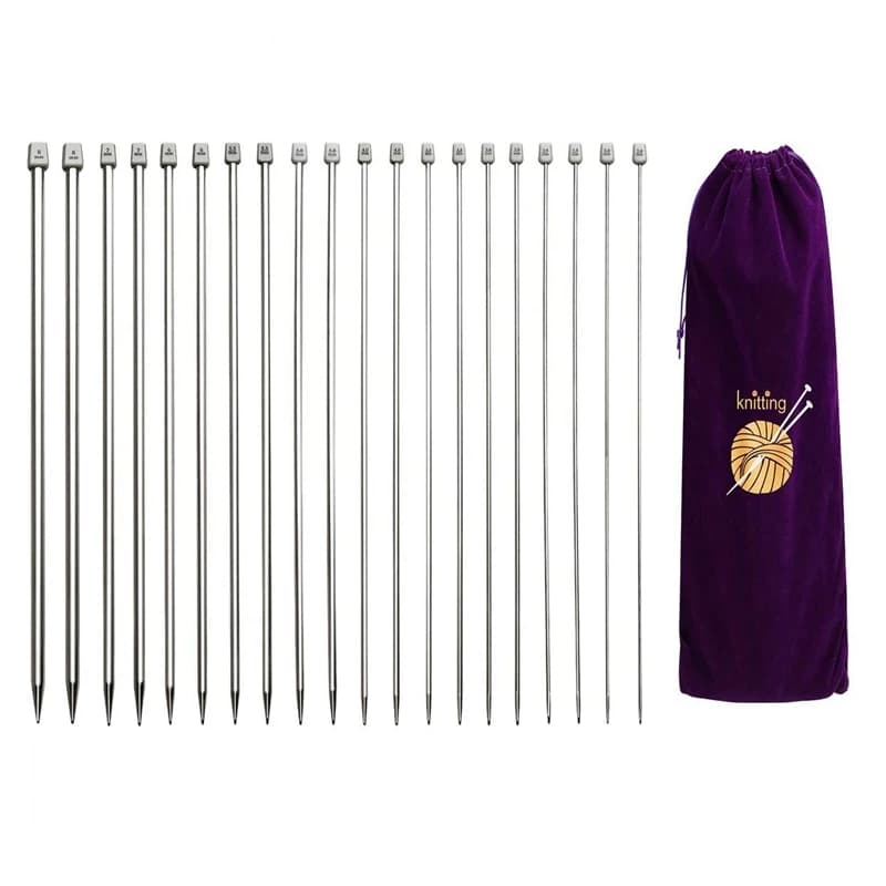 A67P-Knitting Needles, Straight Single Pointed Knitting Needles Kit, 22 Pcs Metal Short Knitting Pins And Handy Storage Bag