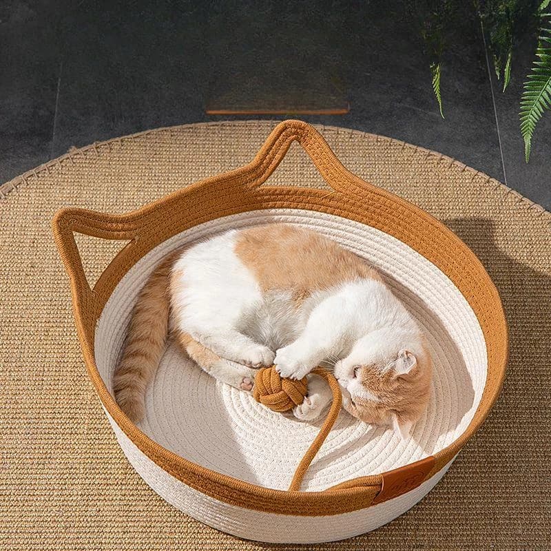 Letto estivo per animali domestici, nido per gatti in rattan, cesto per dormire alla moda, letto traspirante per cani intrecciato a mano, tappetino per piante naturali