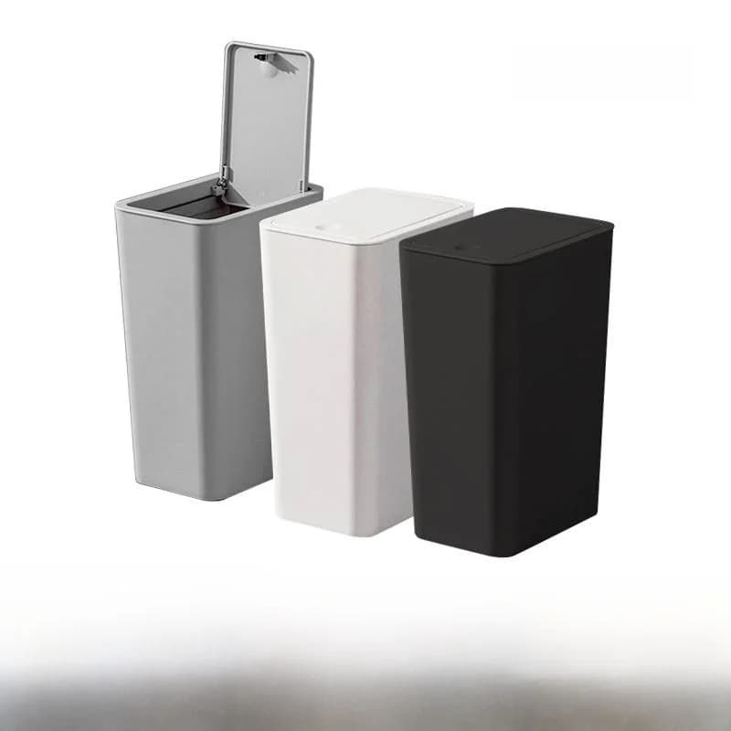 Square Press Type Toilet Trash Can Kitchen Bathroom Waste Bin Paper Basket Home Use with Lid Elastic Cover Household Garbage Can