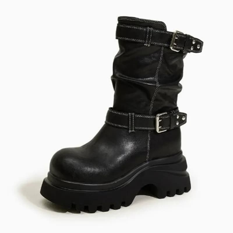 Stivali da Donna Autunno Inverno, Stivali Biker alla Moda con Fibbia, Eleganti Stivali Alti con Plateau, Stivaletti Casual da Donna Sopra il Ginocchio
