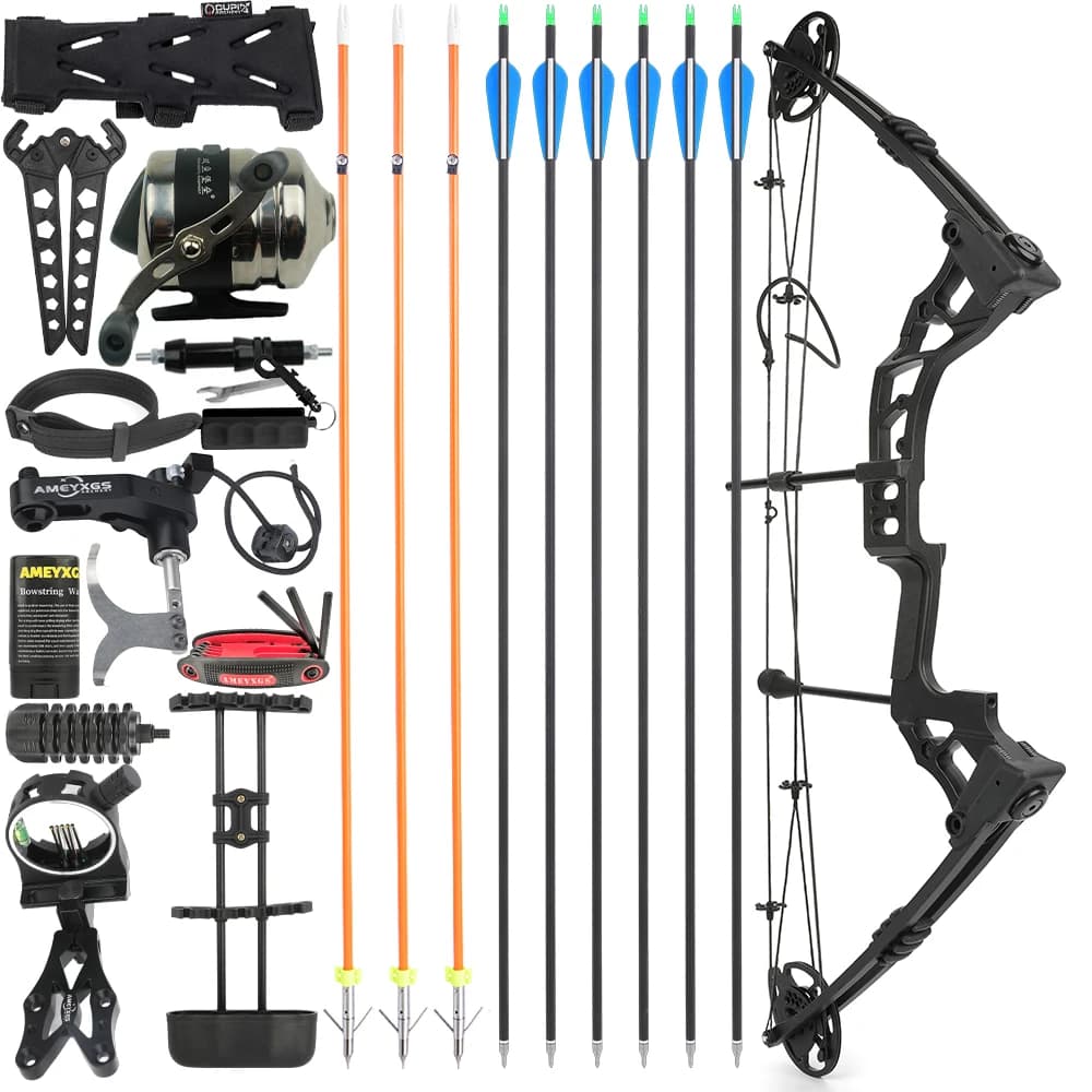 Set Arco Compound 0-70 libbre per Tiro con l'Arco e Caccia, 320 FPS, con Borsa, Mirino e Frecce in Carbonio per Adulti, per Pratica di Tiro al Bersaglio