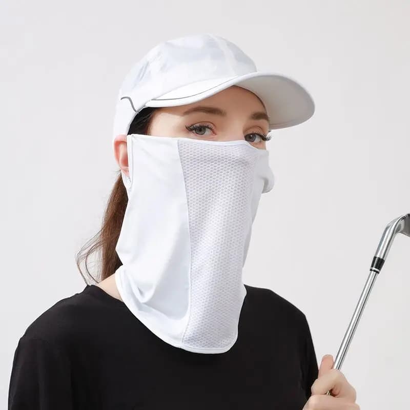 Maschera Estiva in Seta Ghiacciata Anti-UV, Sciarpa Parasole Monocolore, Protezione Solare per Viso e Collo, Traspirante in Rete