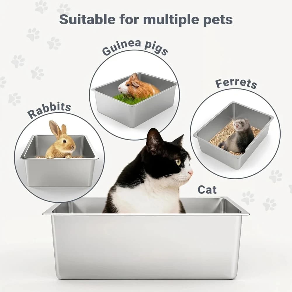 Lettiera per gatti in acciaio inossidabile di grandi dimensioni 1/2 Design aperto Superficie liscia antiaderente Durevole e facile da pulire Forma rettangolare f