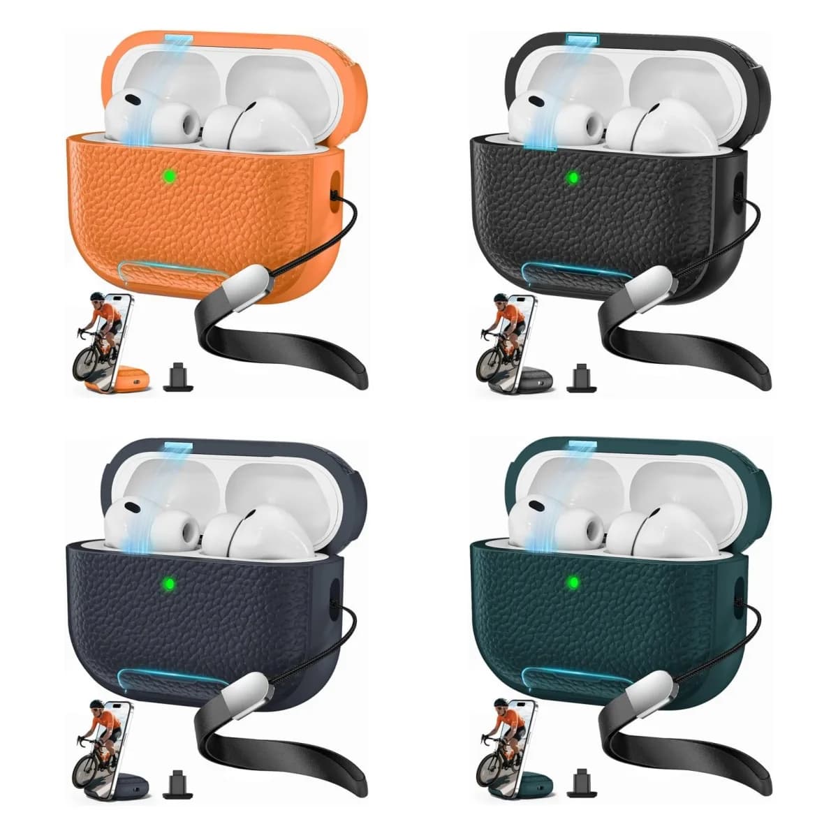 Nuova custodia in pelle con supporto per telefono per AirPods Pro 3 (2026) e AirPods 4 Pro 3, protezione completa con laccetto