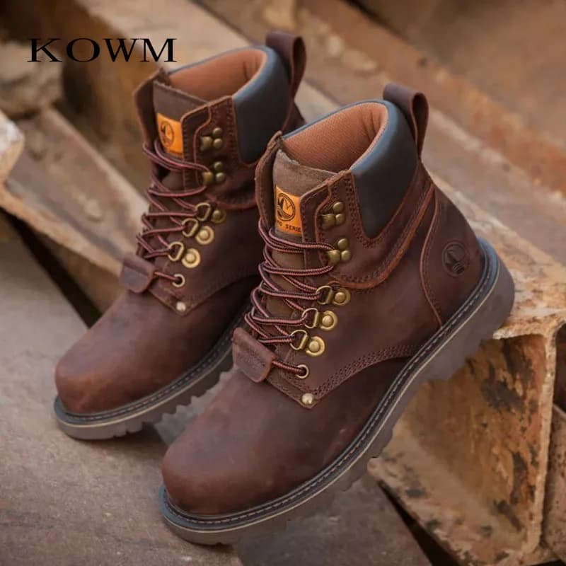 KOWM Cowhide Outdoor Men Hiking Shoes Waterproof Tactical Desert shoes Hunting Boots Snow Boots Fur Sneaker Women Trekking Shoes