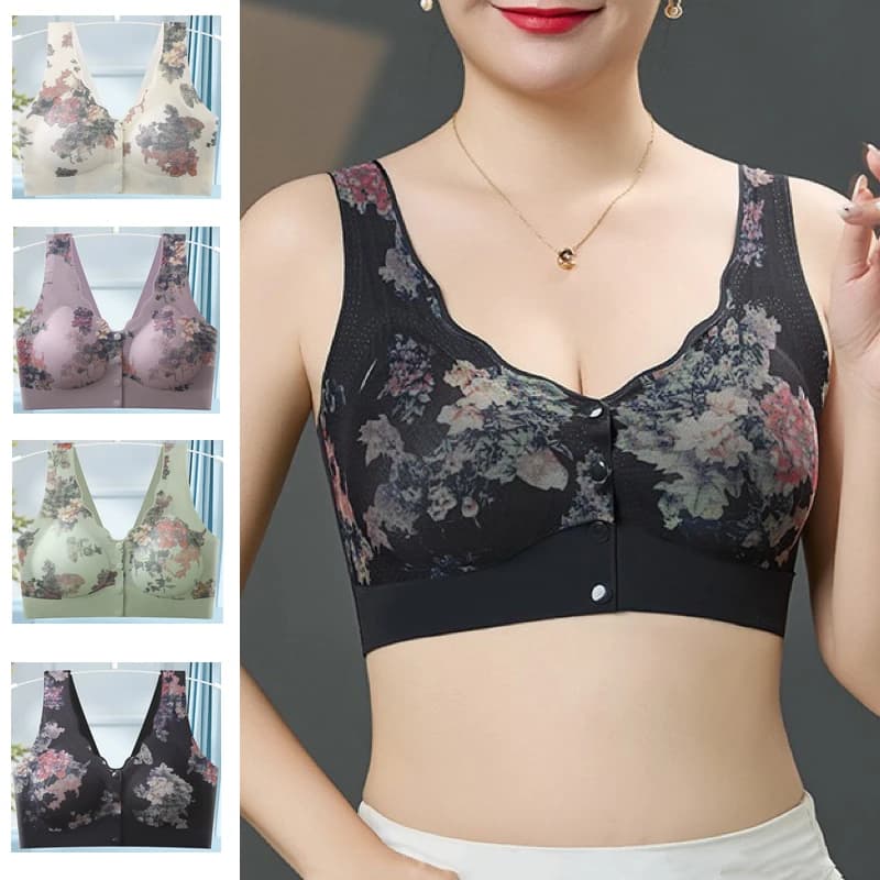 2 pezzi da donna in seta di ghiaccio confortevole con bottoni frontali reggiseni da donna moda gilet reggiseno intimo senza fili da donna lingerie stampata femminile