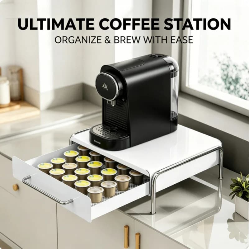 Space Saving Coffee Capsule Pod Holder with Drawer Under Coffee Machine Storage Organizer for Tea Bags Kitchen Bar Home