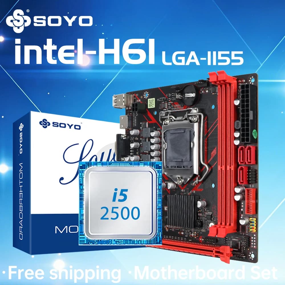 SOYO H61 Gaming Motherboard Kit with Intel LGA1155 i5 2500 Memory DDR3 Desktop Computer Components M.2 SATA
