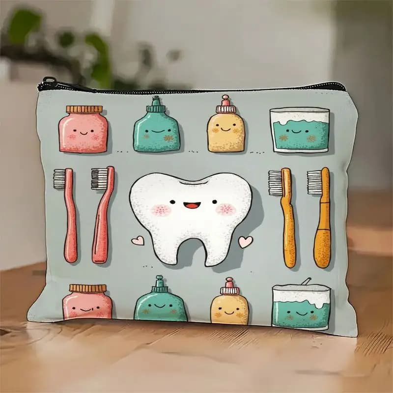 Una bella borsa per cosmetici dentali: una simpatica custodia multifunzionale con cerniera per donne, una borsa per riporre gioielli