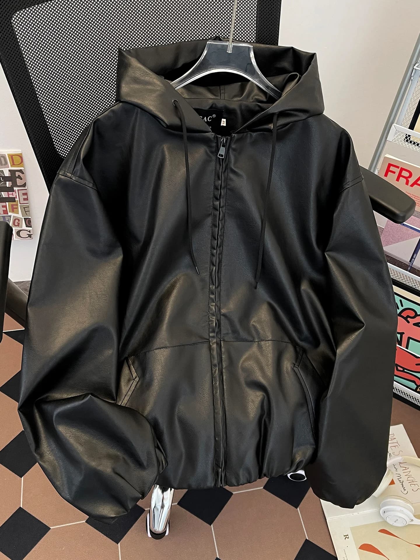 Casual American Style Men's Biker Jacket Spring Autumn Hooded Leather Coat Youth Versatile Trendy PU Coat Long Sleeve Zipper