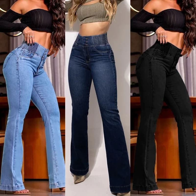 High Waist Elastic Waist Denim Jeans Women Slim Fit Bootcut Pants Lift Butt Stretchy Comfortable High Waist Jeans