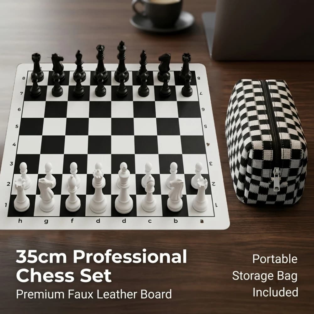 35cm/13.78in Chess Set Foldable Chessboard with Storage Bag, Including 32 Chess Pieces, a Chessboard and a Storage Bag
