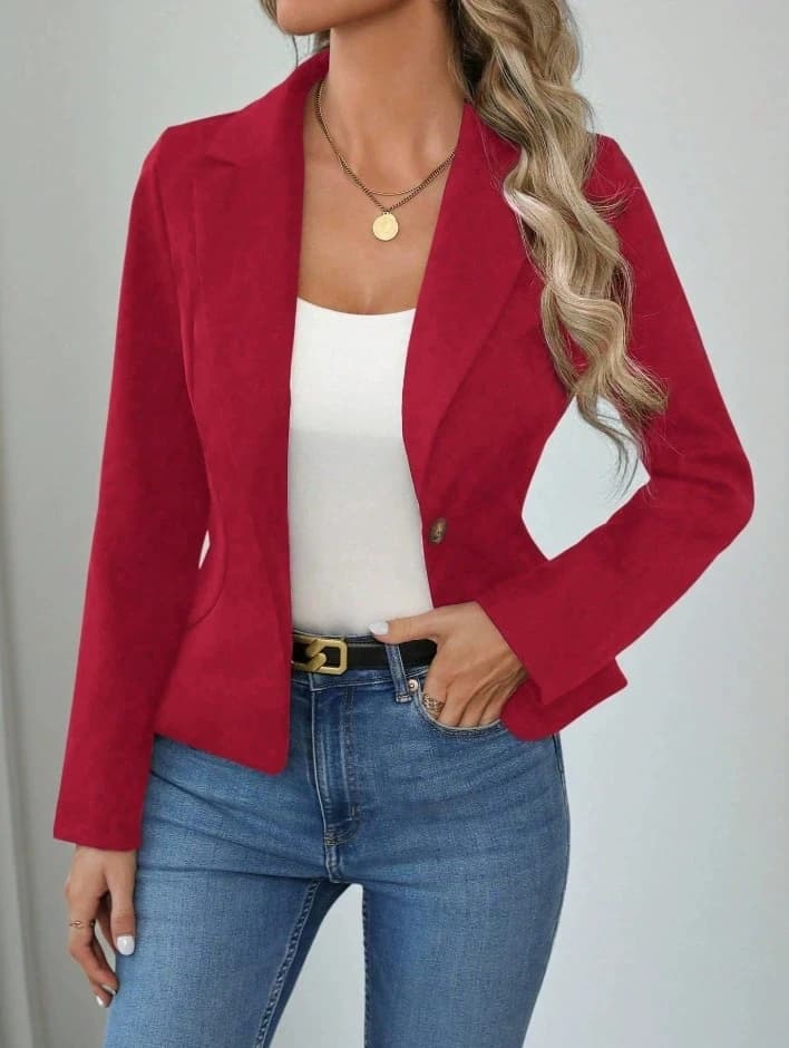 Giacca da donna di alta gamma in tinta unita, modello slim fit