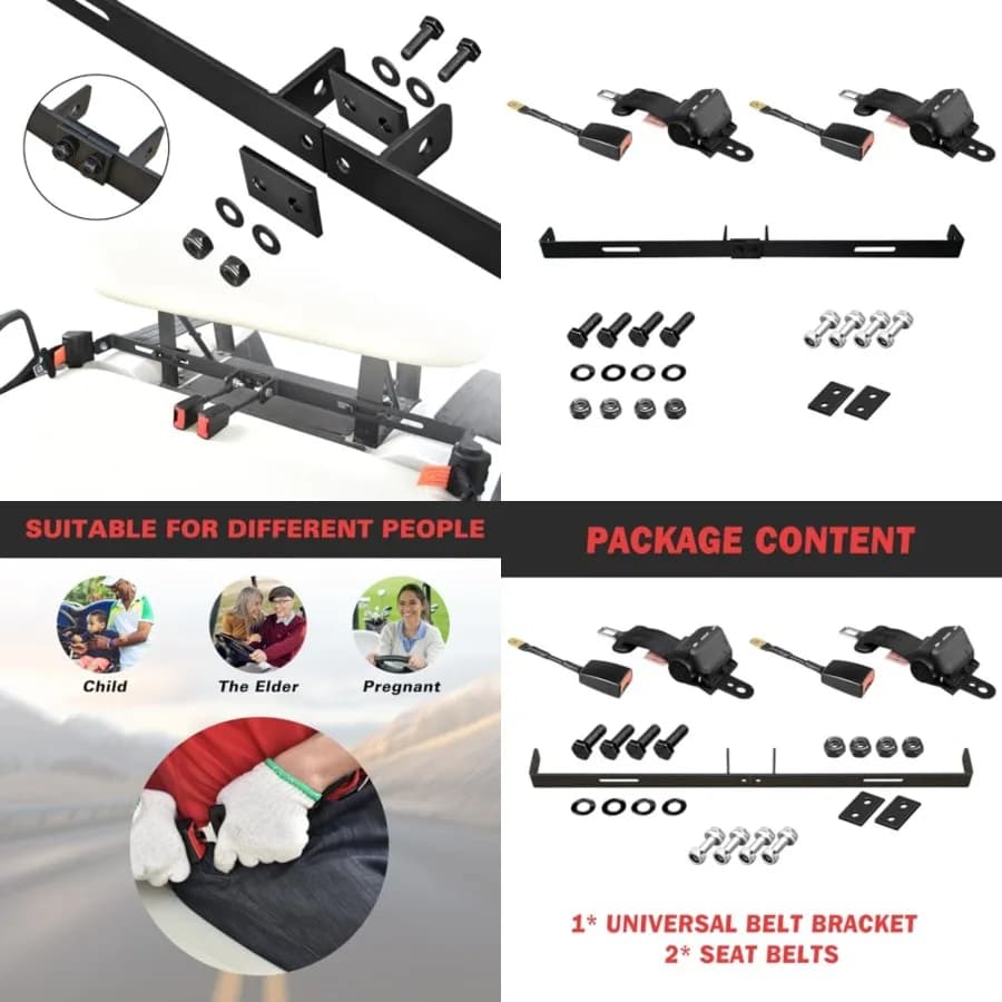 Golf Cart Seat Belts with Belt Bracket Kit 2 Passenger Retractable 42" Universal Seat Belts Compatible with EZGO TXT, Yamaha, C