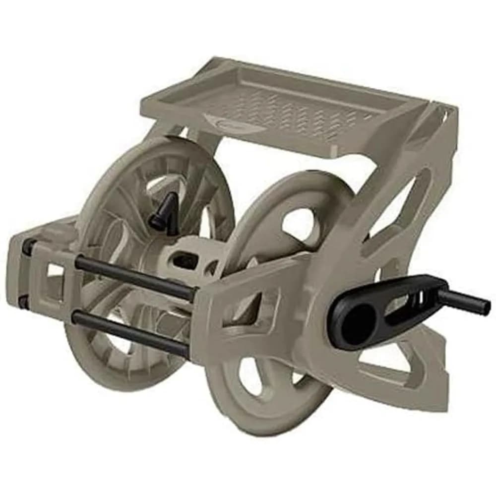 Avvolgitubo da Parete Suncast Grigio Chiaro, Contiene Tubo in Vinile da 53 m (175 ft) 5/8'', Organizzatore in Resina con Guida Scorrevole e Vassoio Accessori per Giardino