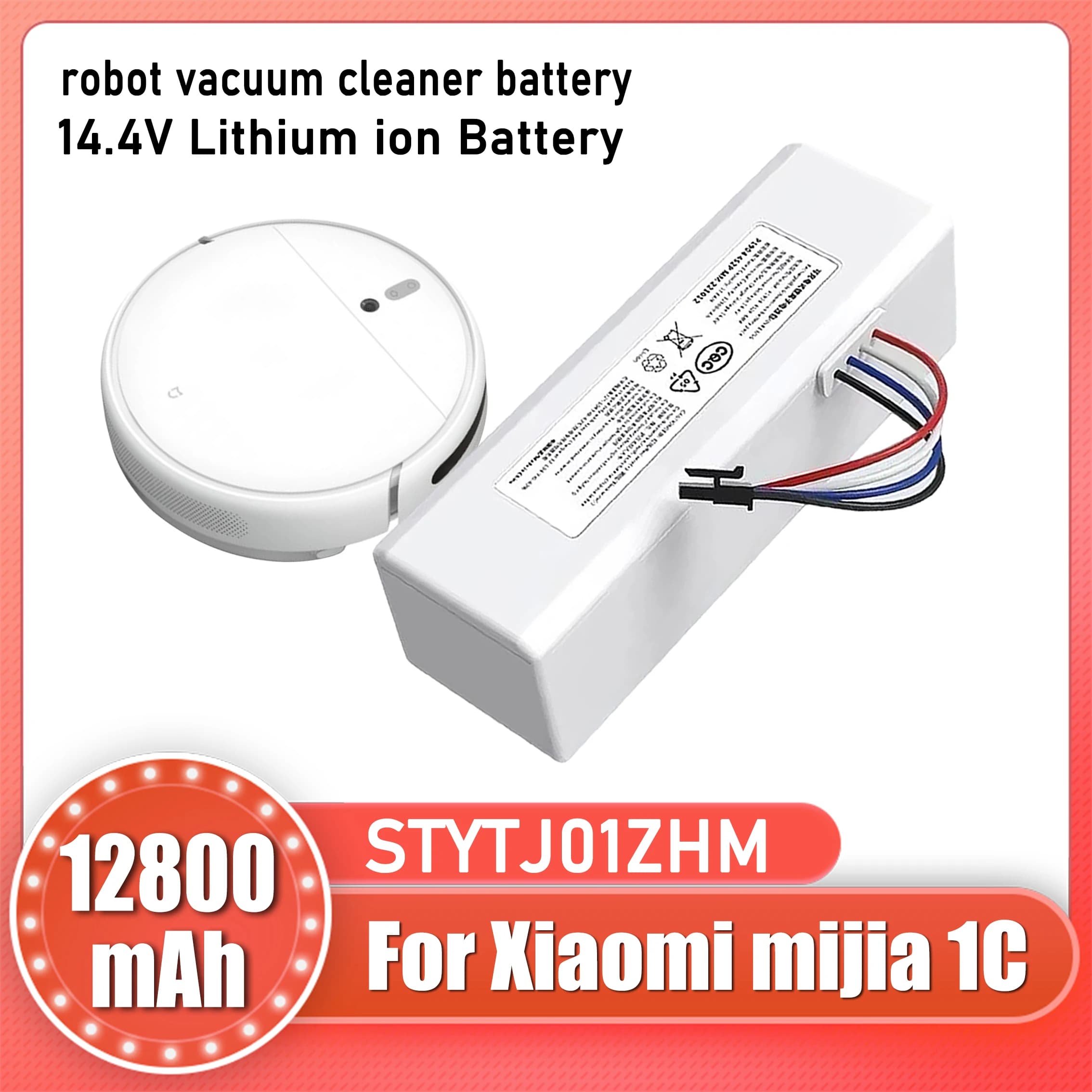For Xiaomi Mijia 1C STYTJ01ZHM robot vacuum cleaner battery pack replacement backup battery, 14.4V 12800mAh