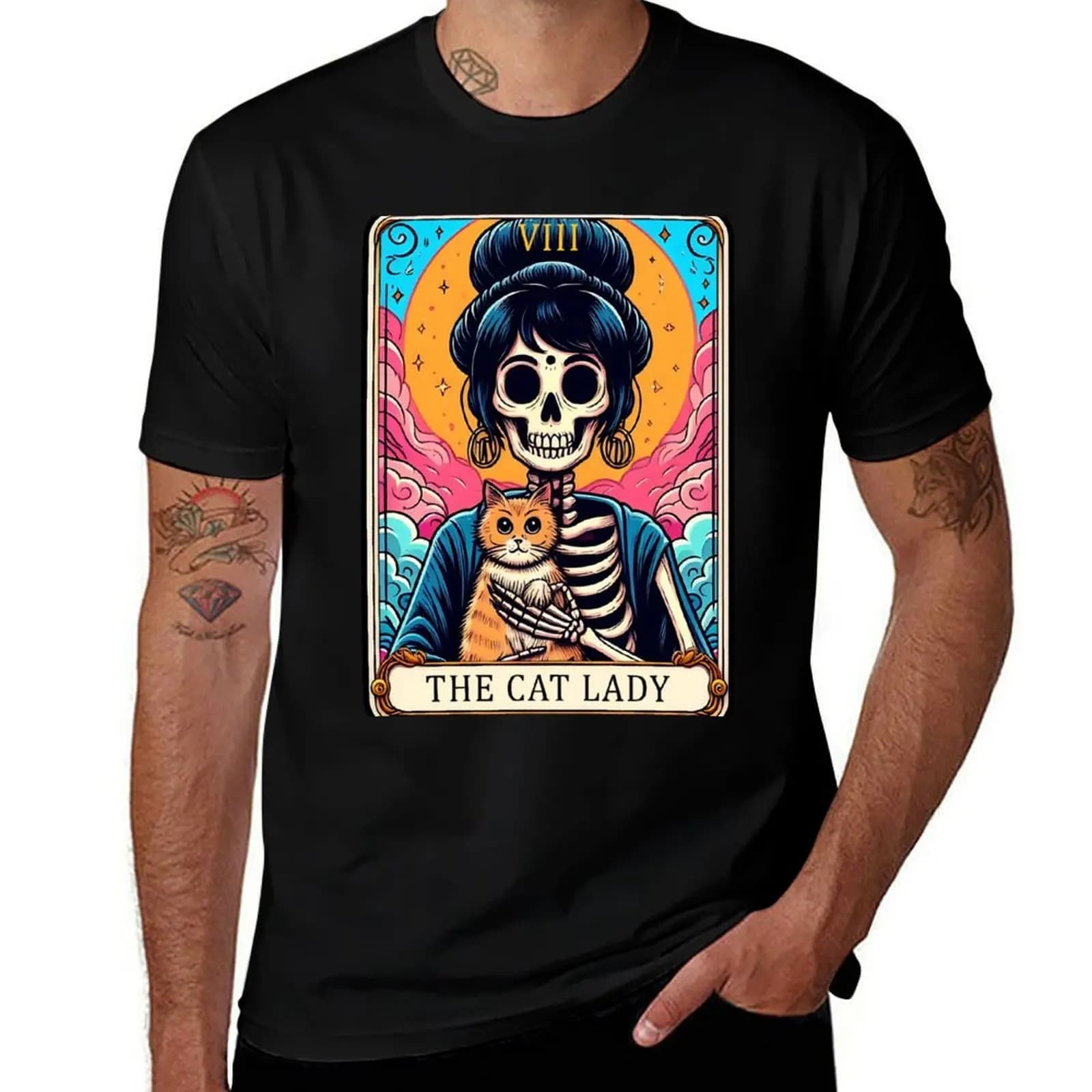 T-shirt Cat The Lovers Tarot Cat Lady Card, T-shirt da pesca ad asciugatura rapida