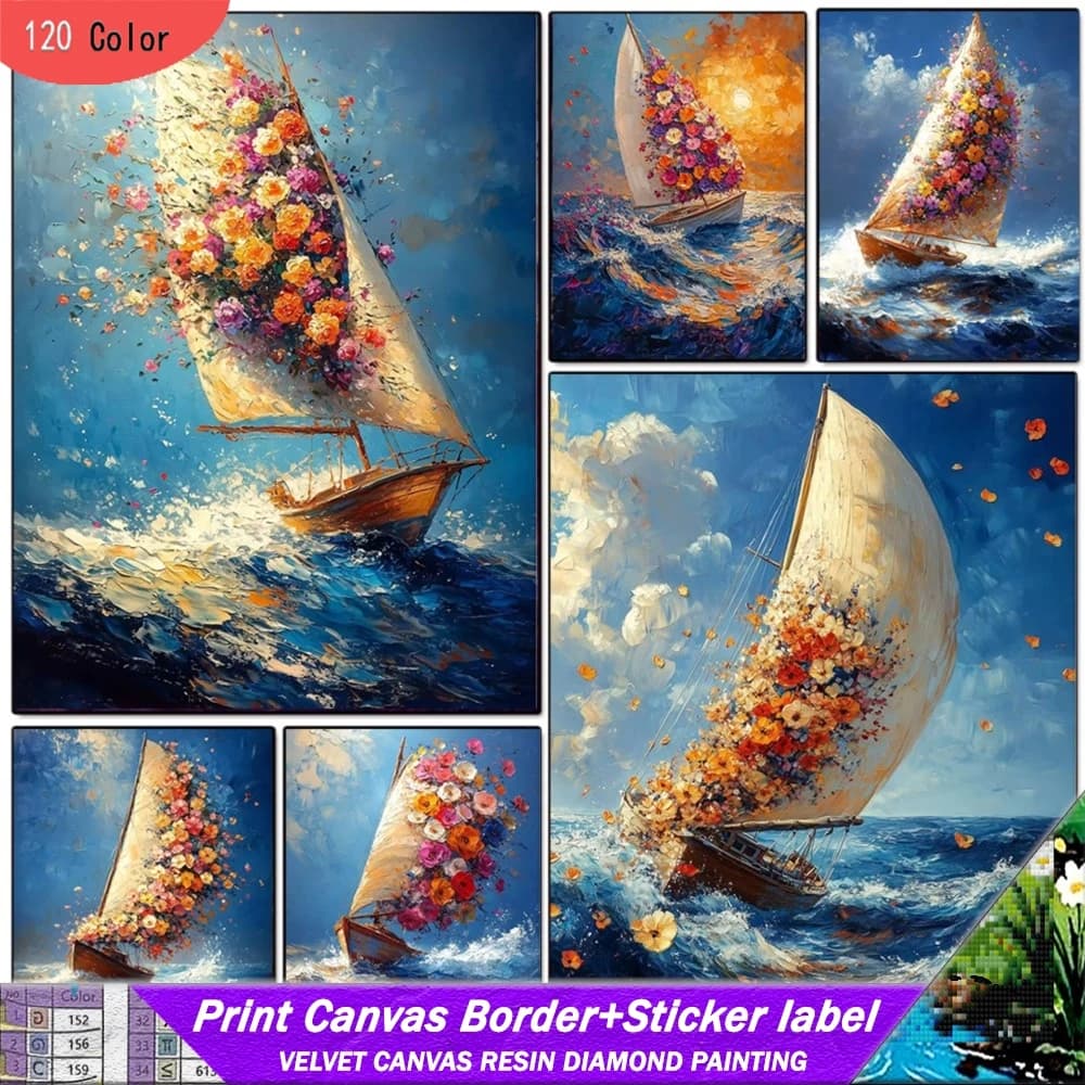 Fai da te 120 colori pittura diamante in resina con adesivi kit paesaggio barca a vela diamante pieno mosaico pietra preziosa intarsio arredamento della camera regalo