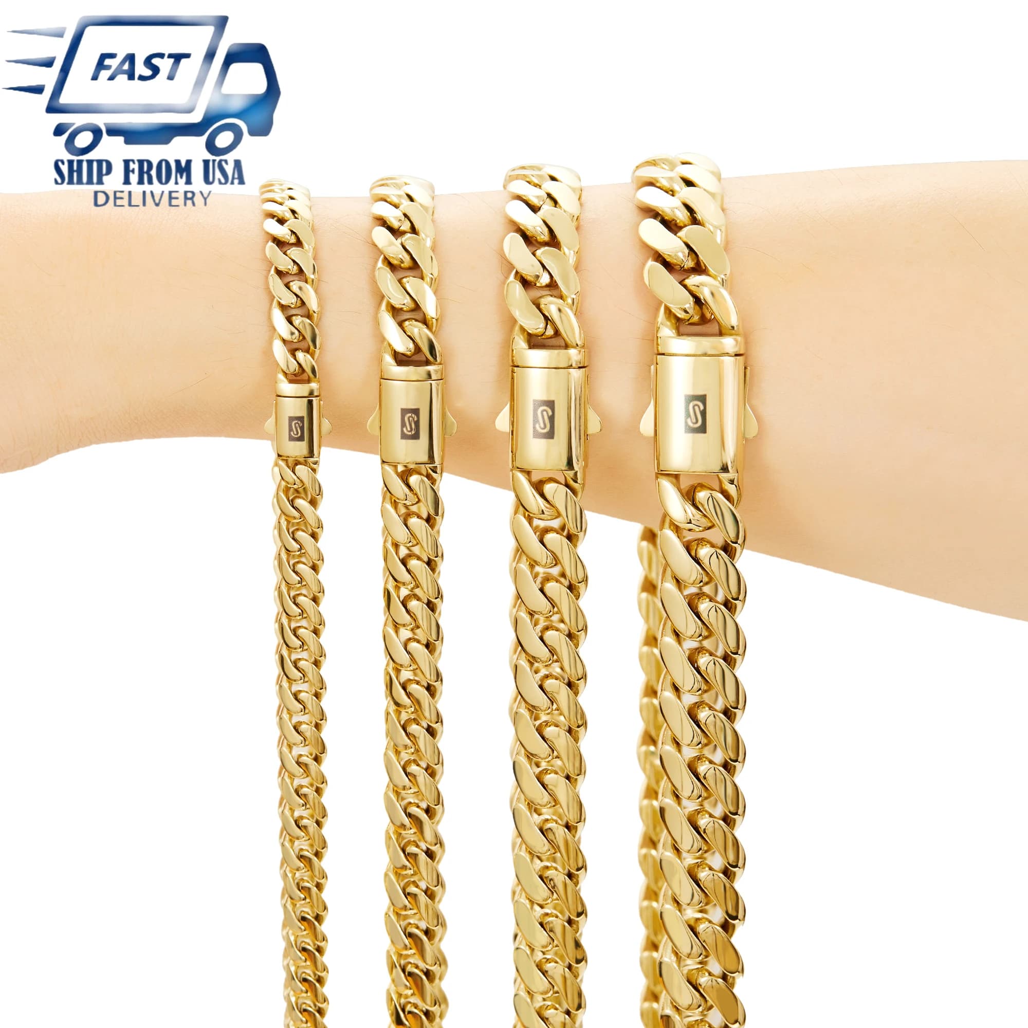 Collane a catena cubana Miami in acciaio inossidabile da 6-14 mm, collana unisex, catena 316L placcata oro 14K, bracciale Hip Hop color oro