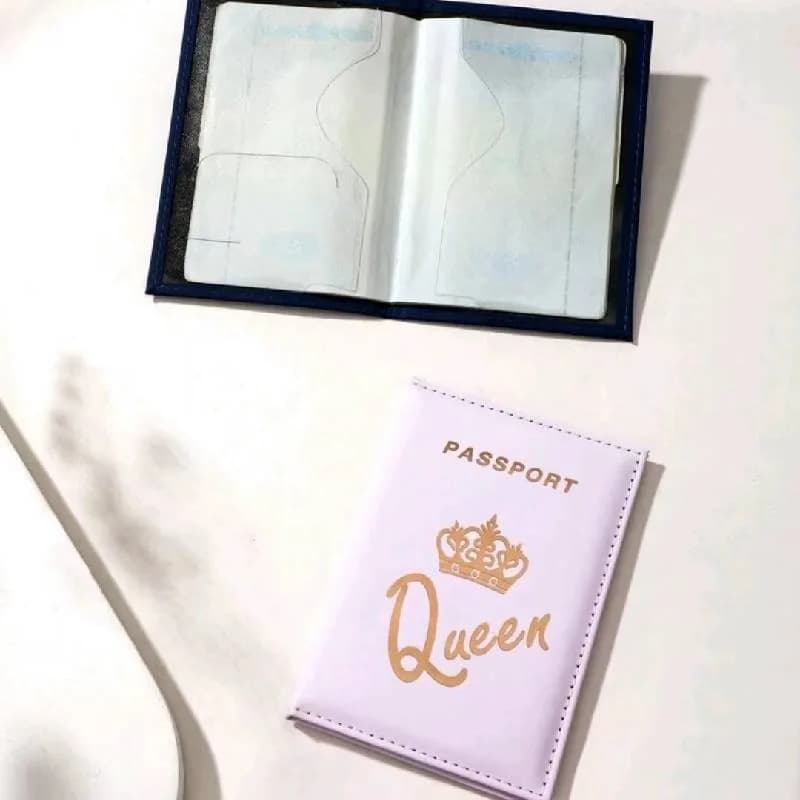 Passport Covers Black and White Leather Couple Crown Document Travel Passport Holder PU Passport Book Case Cover