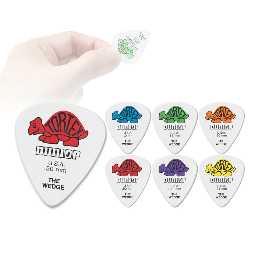 Dunlop plettri per chitarra 424R Tortex Wedge plettro 0,50/0,60/0,73/0,88/1,0/1,14 mm, Accessori per chitarra originali USA