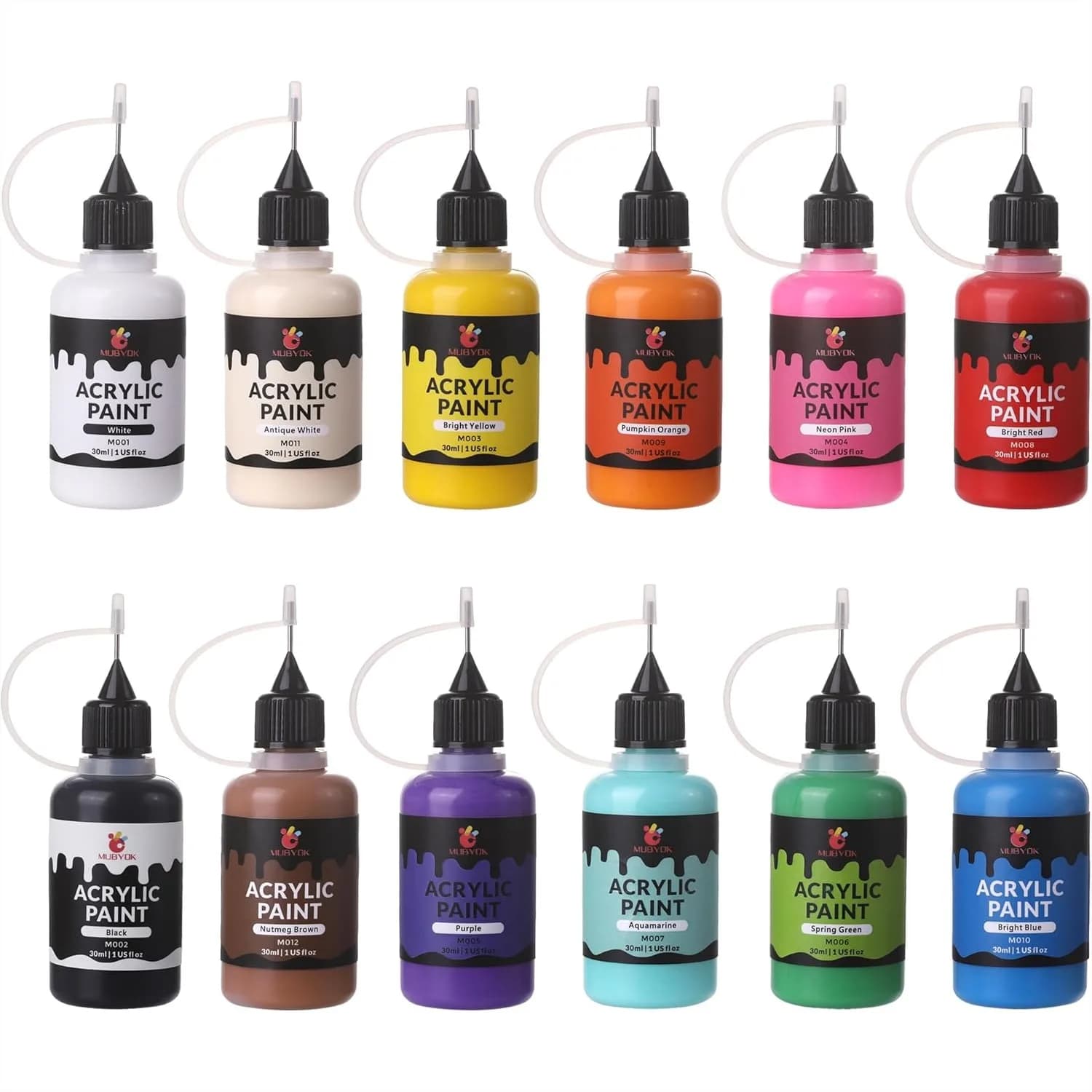 1oz Matte Acrylic Paint Set With Precision Applicator Cap For Car Freshie Painting Drawing And DIY Arts Crafts Supplies For Adults Pack Of 12
