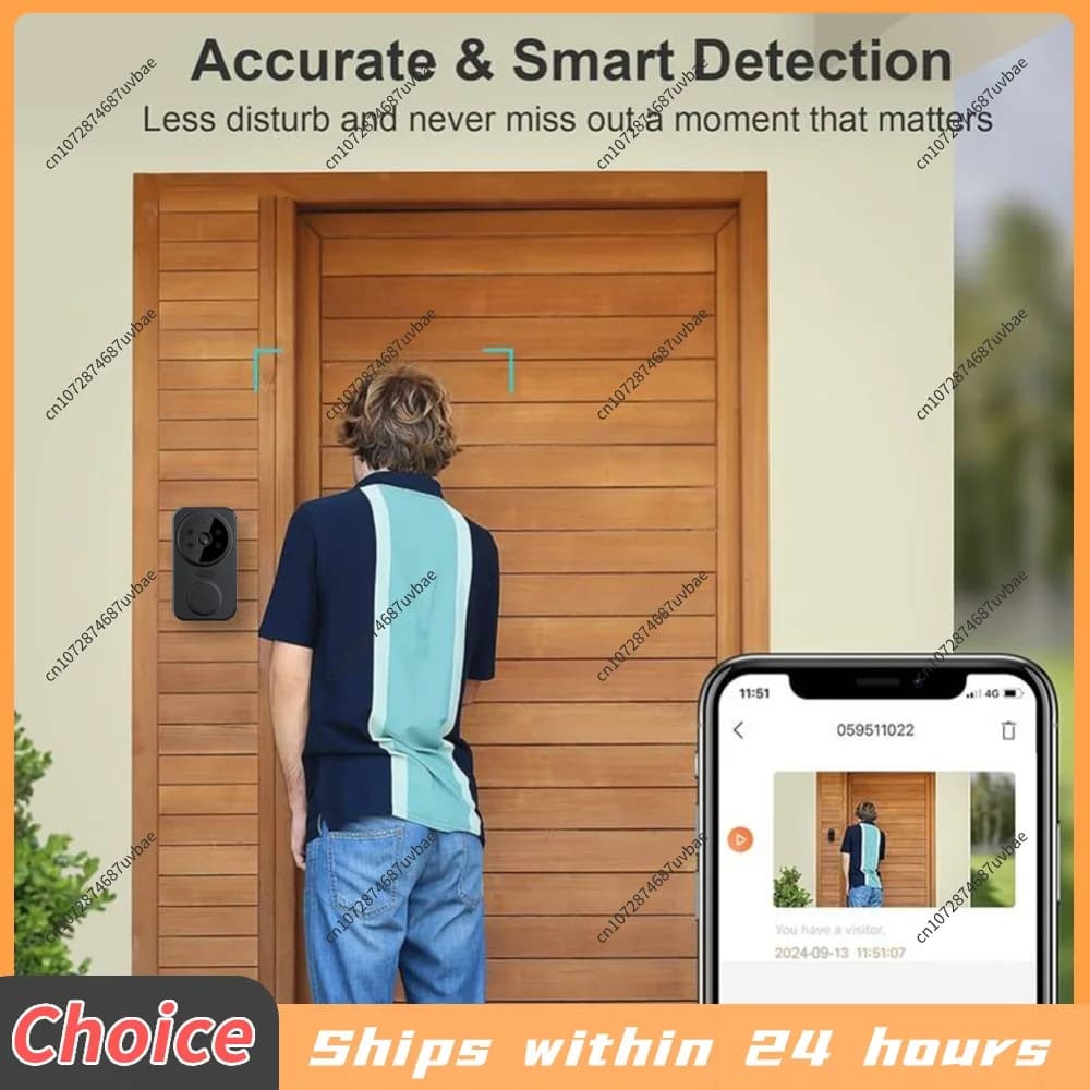 WiFi Wireless Video Doorbell with Chime 2-Way Audio Smart Video Doorbell Camera Intelligent Doorbell Indoor Outdoor Surveillance