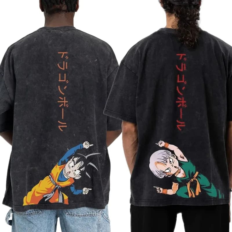 T-shirt lavate da uomo estive Anime giapponesi Dragon Ball Torankusu e Goten Abbigliamento grafico Top Y2K T-shirt DBZ in cotone oversize