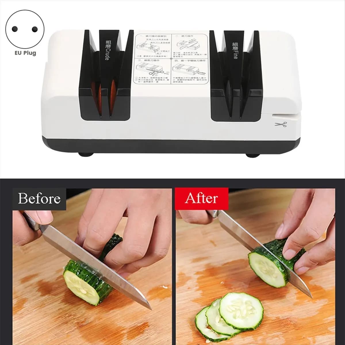 (HOPE) Affilacoltelli Elettrico Automatico con Scanalature per Affilatura Grossa e Fine, per Coltelli, Forbici e Utensili da Cucina, con Spina EU