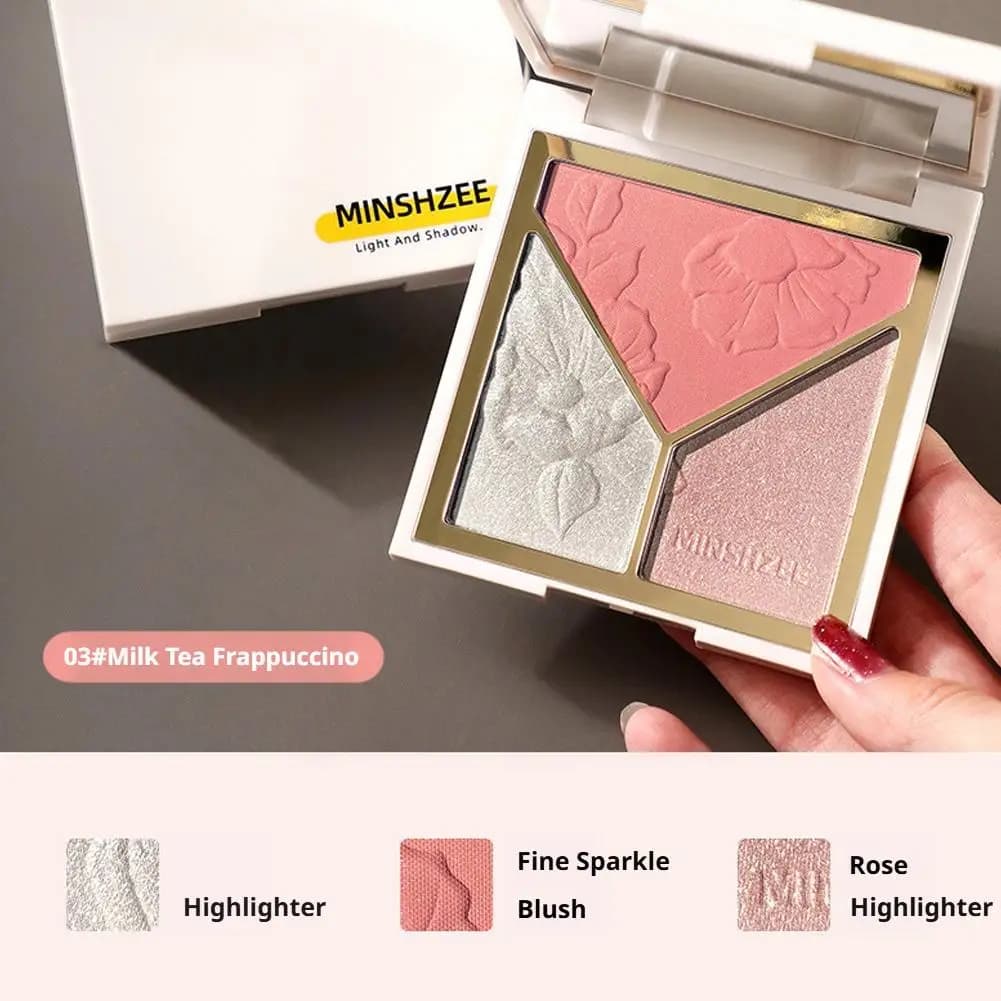 MINSHZEE Palette Contouring Artist Light and Shadow 3in1: perlescente, opaco, ombretto naso, ombretto occhi, illuminante, a lunga durata, naturale
