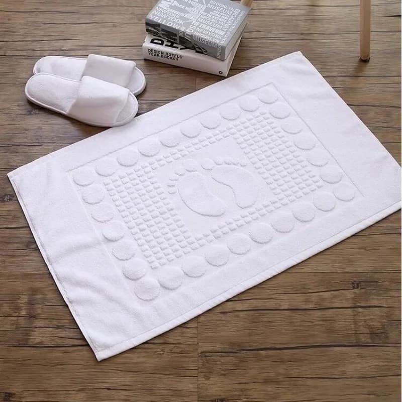 Tappetino da Bagno Spesso Bianco Jacquard per Hotel e Casa, Morbido Cotone Puro Antiscivolo ad Asciugatura Rapida 50*80cm 400G