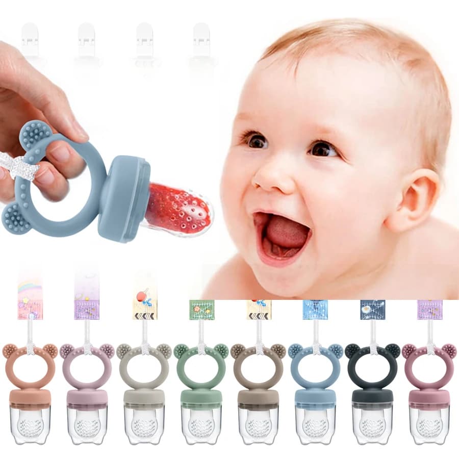 Silicone Baby massaggiagengive mangiatoia per frutta con coperchio capezzolo cibo fresco integratore vegetale succhietto Nibbler accessori per bambini neonato