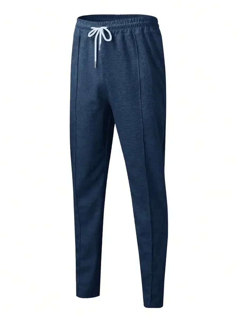 Mens Waffle Knit Jogger Pants Stretch Drawstring Waist Casual Sweatpants