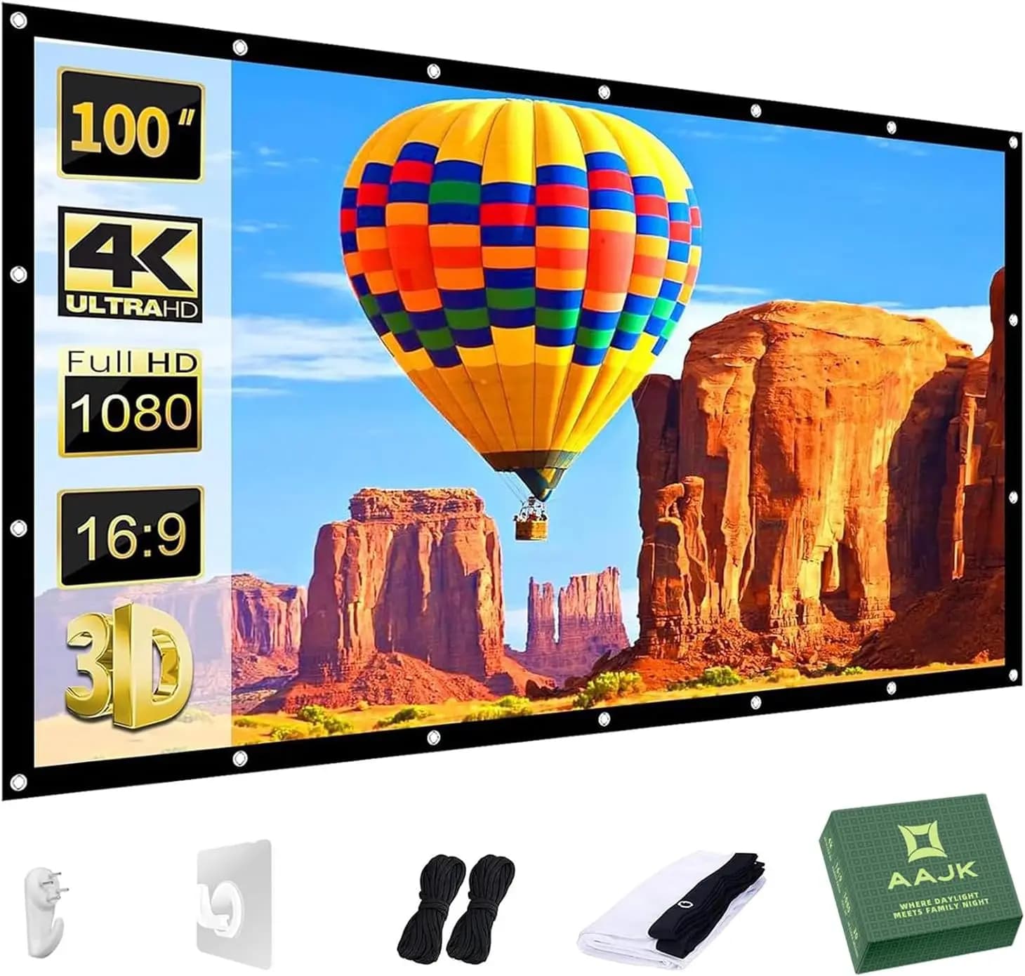 Schermo per proiettore da esterno da 100 pollici con tessuto lavabile 16:9 pieghevole anti-piega per home theater da interno