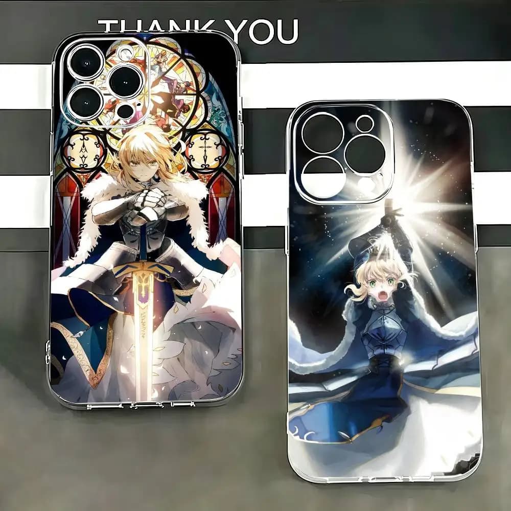 Artoria Pendragon A-Anime Fate Phone Case For iPhone 17 16 15 14 13 12 11 Mini Pro Max Plus Transparent Cover