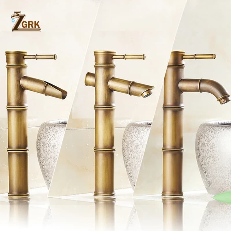 ZGRK Bath Faucet Brass Wash Basin Faucets Luxury Faucet High Bamboo Cold Hot Water with Two Pipes Outdoor Garden Toilet Faucets For Kitchen